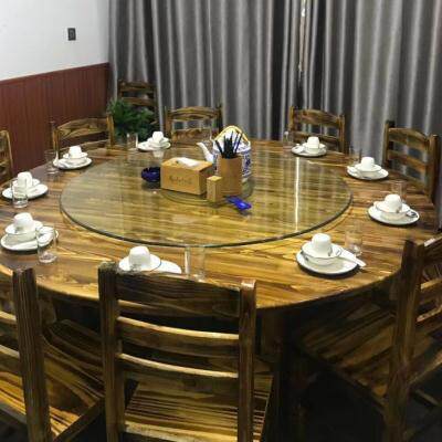 桌庄农家乐组农家烤鱼面馆合大木440小转盘实家乐碳化饭店桌椅餐 - 图1