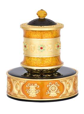 新款善界M3车载太阳能八吉祥款转轮家用六字转筒办公电镀桌面摆件