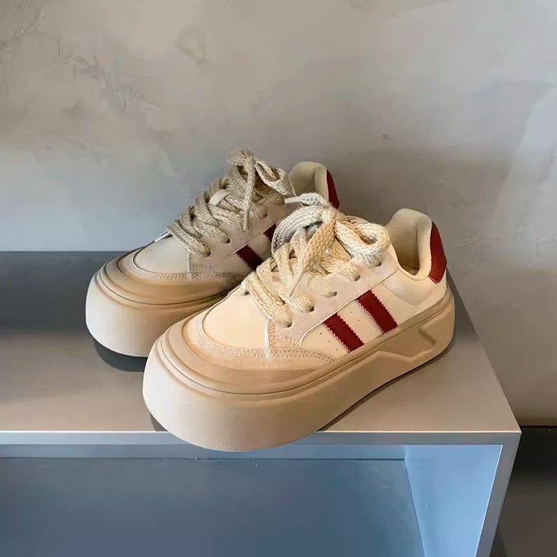 德训鞋女2025新款百搭厚底松糕鞋休闲鞋圆头丑萌鞋学生低帮板鞋子 - 图2