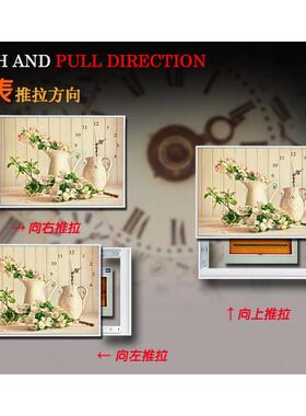 电表箱装饰画免打孔可推拉带钟表配电箱电闸盒液压上翻开遮挡挂画