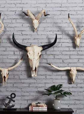 原始头骨壁挂意挂墙饰挂饰门口挂件品仿饰真动AMT物羊头羊创家居
