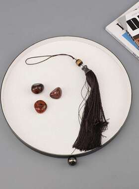 中式金属皮质圆珠编织纹收纳托盘摆件玄关卧室餐厅家居高档装饰品