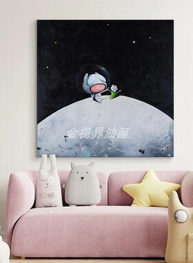 抽象星空儿童房手绘油画高级感客厅装饰画小众艺术玄关正方形挂画