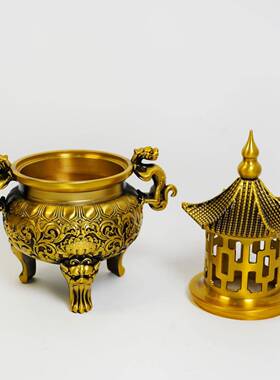 铜香炉仿古铜器塔香炉盘香炉家居客厅装饰工艺品铜狻猊凉亭香炉