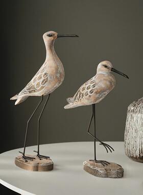 复古长腿海鸟桌面装饰摆件木质工艺品海洋风海鸟海鸥家居餐厅饰品
