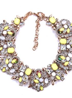 欧美短款项链女时尚饰品满钻夸张花卉项链服装配饰