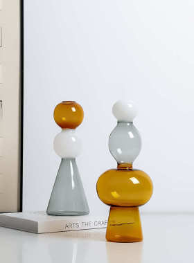 北欧新风格创意三色玻璃花瓶时尚轻奢样板房客厅餐桌插花艺术摆件