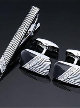 Luxury Cufflink and Tie Clip Set Rhinestone Tie Pin for Men&