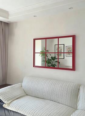 假窗镜子装饰画现代简约高级感餐厅挂画格子艺术壁画红色彩色边框