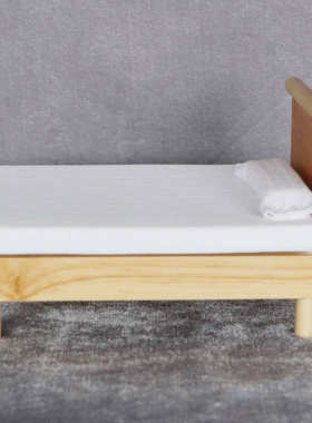 1:12娃娃屋dollhouse迷你小家具卧室微场景现代原木色实木双人床