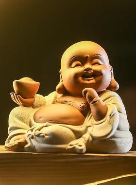招财弥勒佛摆件陶瓷笑佛创意带灯光新中式禅意客厅玄关办公室书桌
