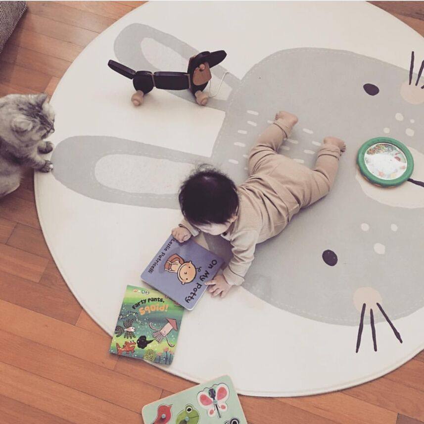 INS letter bear face rabbit round thickened non-slip carpet floor mat children's game mat tent bed curtain floor mat