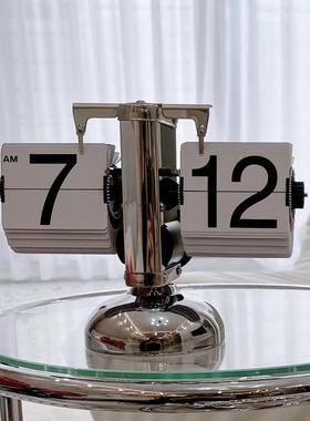 创意个性复古机械自动翻页时钟摆件简约桌面家居数字钟表座钟