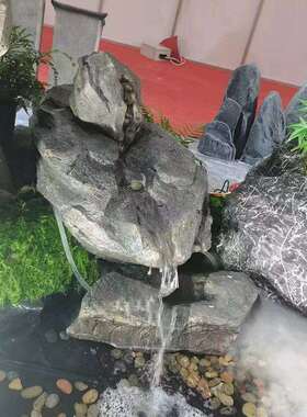 中式仿真玻璃钢石磨流水摆件人造景观庭院户外园林落地装饰品