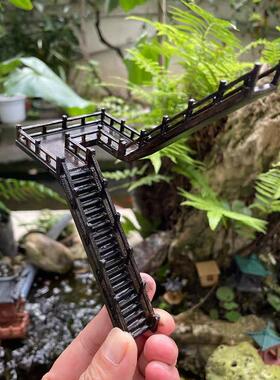 45度斜梯鱼缸假山造景模型摆件栈道斜梯