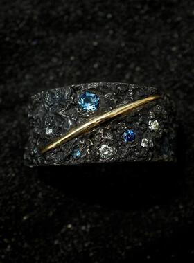 小众冷门戒指男款梵高钻戒男星空戒蓝宝石聆手工流星雨戒魔戒送女