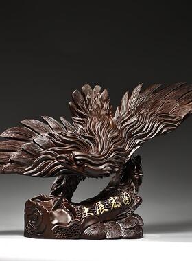 黑檀木雕大展宏图实木雕刻动物老鹰工艺品摆件家居玄关办公室装饰