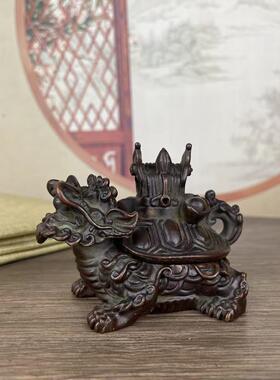 仿古黄铜三元第龙龟摆件铜龙龟背状元帽家居办公室装饰工艺礼品