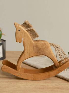 ins复古怀旧木马摆件风客厅卧室 可爱小木雕摇马实木桌面装饰摆件