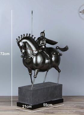 中式马俑件全自然树饰脂自BQF造家居品办尚公室桌面工艺品时简兵