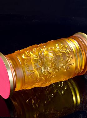佛堂用品琉璃莲花装香桶插香筒合金彷琉璃香筒摆件玻璃香座香炉