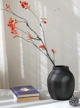花瓶摆件客厅插花侘寂风黑色实木花盆底座酒店民宿软装高级感摆设