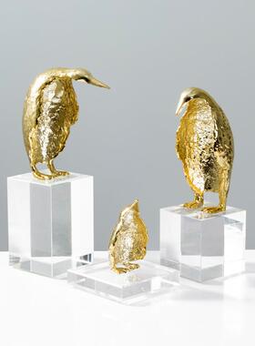 新中式水晶金属企鹅摆件轻奢网红样板房办公室书柜客厅动物装饰品