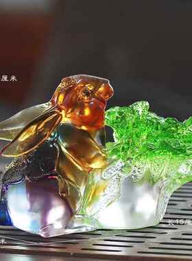 日本进口琉璃财富兔子白菜风水招财摆件刻字居家客厅办公装饰乔迁