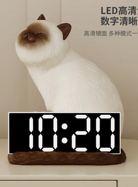 可爱猫咪摆件电子时钟摆台式温度桌面客厅卧室装饰品创意生日礼物