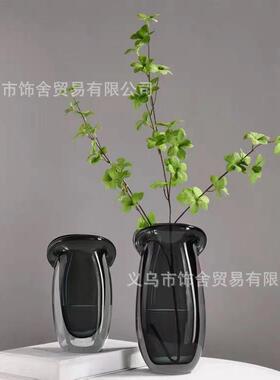 轻奢厚得花瓶玻璃摆件客厅电视柜玄关插花现代装饰品琉璃花瓶