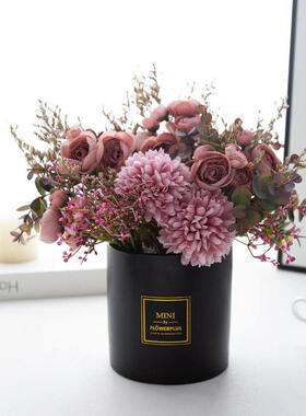 玫红豆沙结婚房彷真绣球婚礼桌面装饰茶苞假花艺摆设客厅餐桌摆件