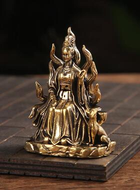 黄铜九尾狐仙神像九姑娘青丘灵狐铜像家居供奉桌面摆件文玩工艺品