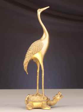 杨铜记 铜仙鹤 龟鹤延年 家居店铺铜摆件 铜龟鹤 单鹤踩龟