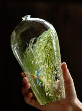 植述 北欧风芊野玻璃花瓶轻奢干花花插花器客厅桌面水培养花容器
