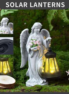 跨境欧式天使提灯太阳能户外灯雕像摆件庭院花园走廊氛围感小夜灯