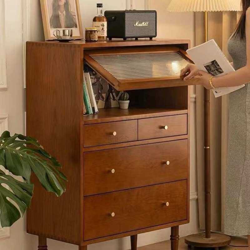 3r实木中古斗柜客厅沙发边柜杂志柜卧室复古翻门五斗柜小户型展示,淘宝优惠券,粉丝福利购,淘宝优惠卷