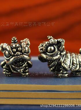 复古纯黄铜摆头舞狮黄铜工艺品居家桌面摆件可爱摆头舞狮客厅摆件