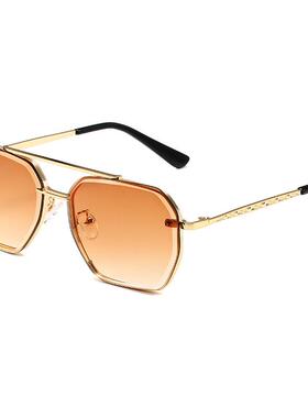 时尚双梁太阳镜男款防紫外线开车钻石切边防晒墨镜女欧美跨境