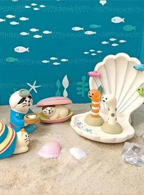 夏日夏季海洋世界贝壳珊瑚鱼缸造景鲨鱼小鱼缸微景观家居装饰摆件