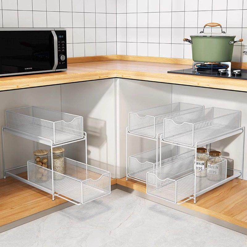 多层可伸缩拉篮厨房下水槽置物架抽拉式滑轨抽屉橱柜内碗碟收纳架,淘宝优惠券,粉丝福利购,淘宝优惠卷