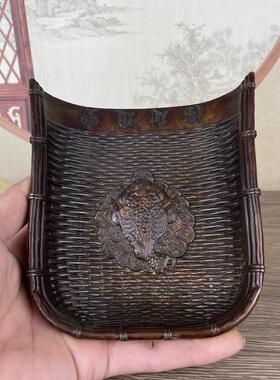 仿古金蟾簸箕摆件新居家用室内客厅五谷装饰工艺品簸箕摆件