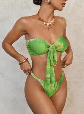 Women'S Tie-Dye Gradient Print Bikini Set, 3-Piece Summer