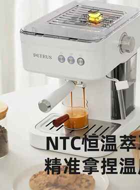 柏翠PE2170咖啡机意式半自动浓缩家用小型办公室蒸汽打奶泡海盐白
