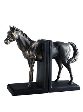 新中式复古树脂马头书档摆件书房书柜书桌创意动物书靠装饰品摆设