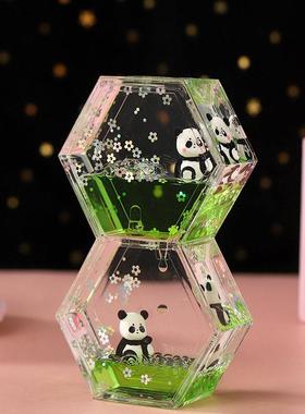 创意摆件熊猫减压油漏沙漏情绪稳定桌面油滴计时器儿童礼物玩具