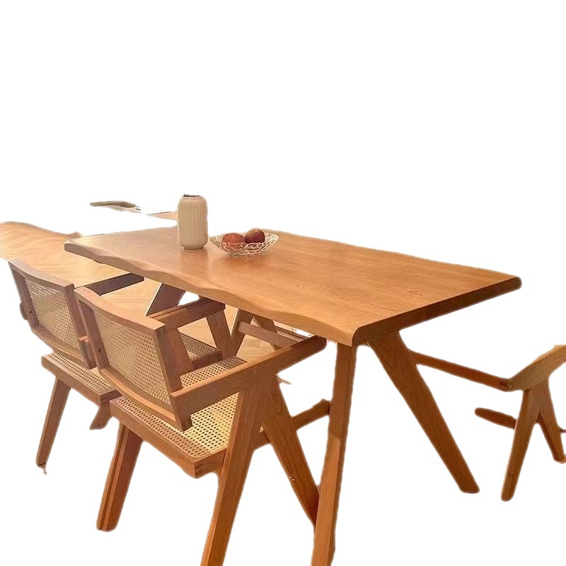%日式实木餐桌长方形鲸鱼餐桌北欧客厅家用原木风餐书桌一体工作