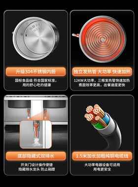 厨掌柜双头双桶煮面炉商用多功能电热燃气汤锅蒸煮炉粉汤面炉