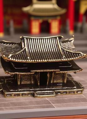 黄铜古楼客栈假山鱼缸造景创意摆件书房办公室立体宫殿摆件工艺品