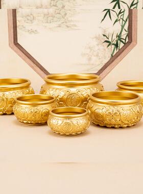 全铜聚宝盆摆件纯铜实心八福大小号招财聚财黄铜米缸客厅开业礼品