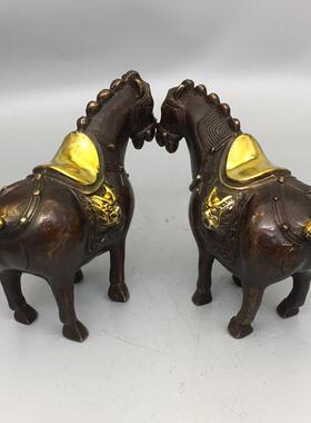 古玩铜器收藏小唐马一对
